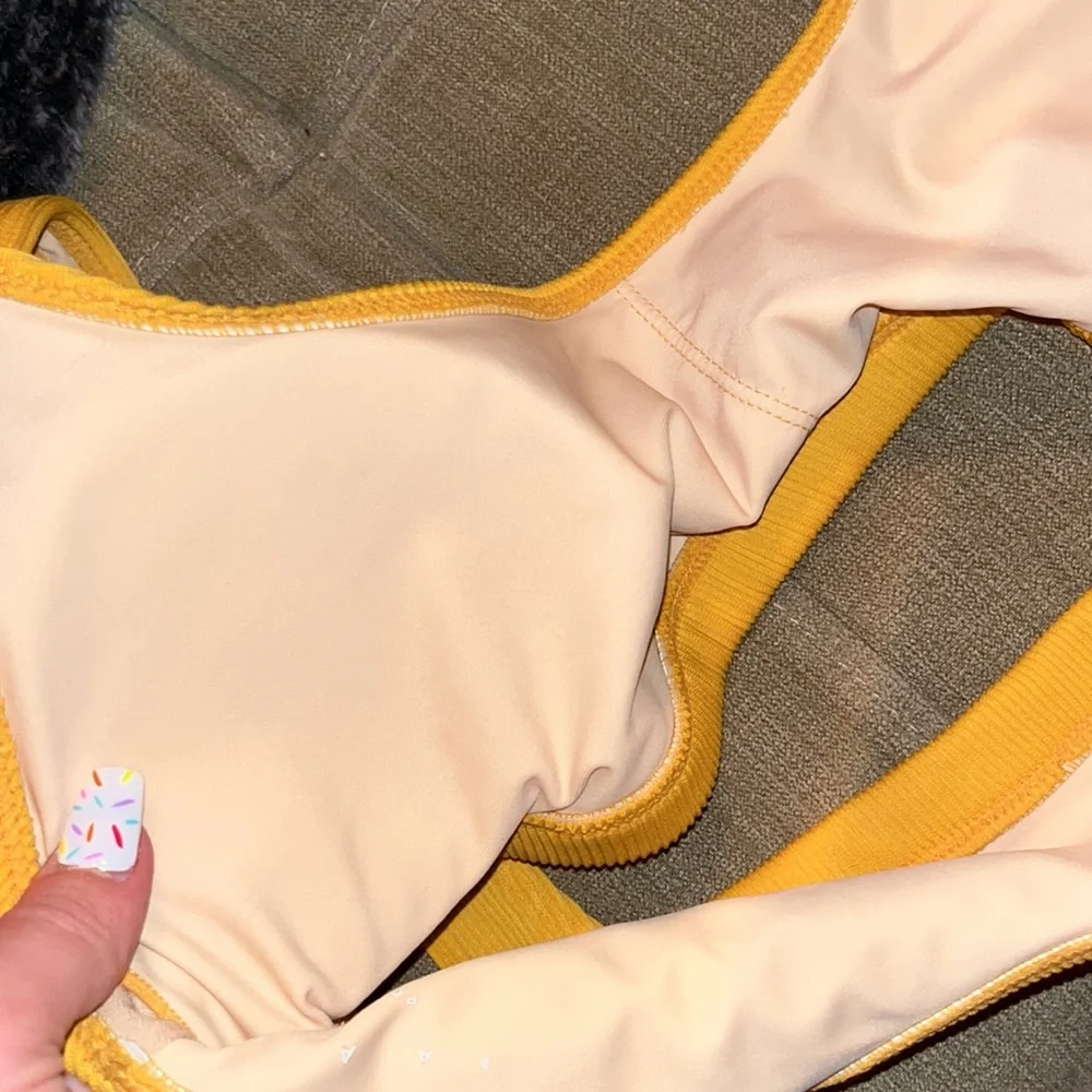 NWT/NWOT Pacsun LA Hearts Yellow Marigold Bikini Swimsuit Ribbed Scoop Set Med